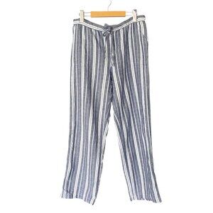 LIZ CLAIBORNE Blue and White Linen Cotton Blend Striped Wide Leg Pants Sz M